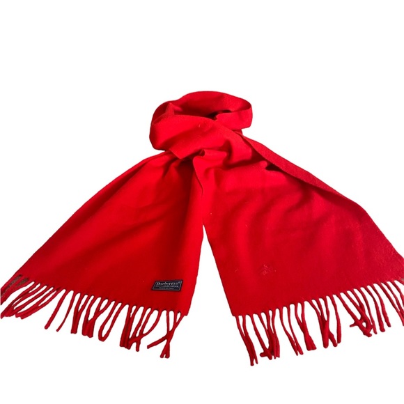 BURBERRYS’ Vintage Unisex Lambswool Scarf Red - Picture 1 of 5